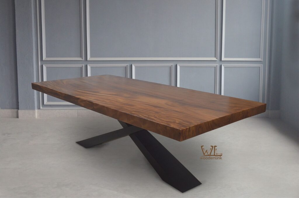 Wood, Dining table with wooden top, Solid wood dining table, Dining table for home ,Stylish metal base, Woodenlink, Theo Dining Table -03