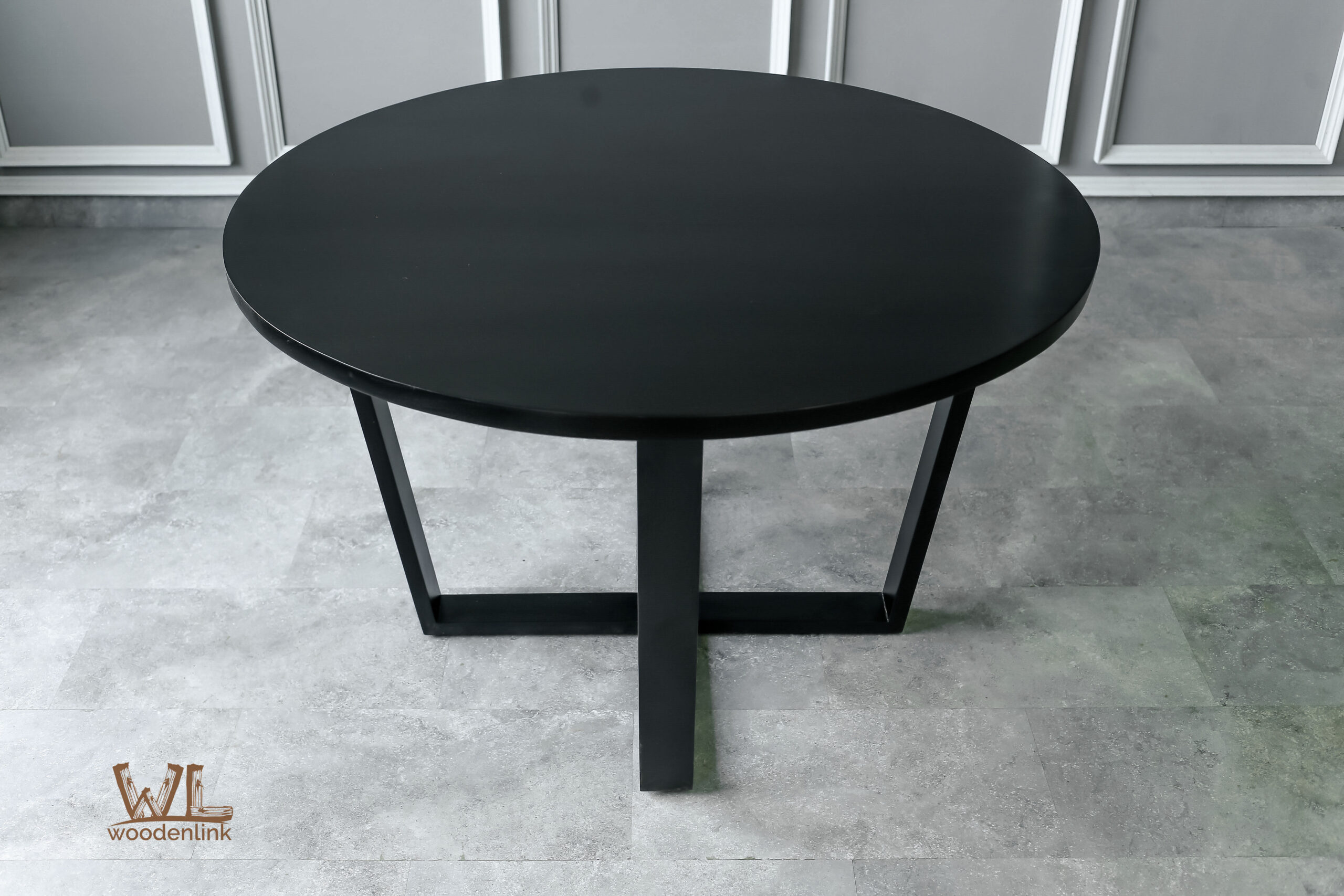 Wood, Sleek black table with round top, sturdy metal legs, elegant dining table, contemporary table, Woodenlink, Canada Dining Table -02