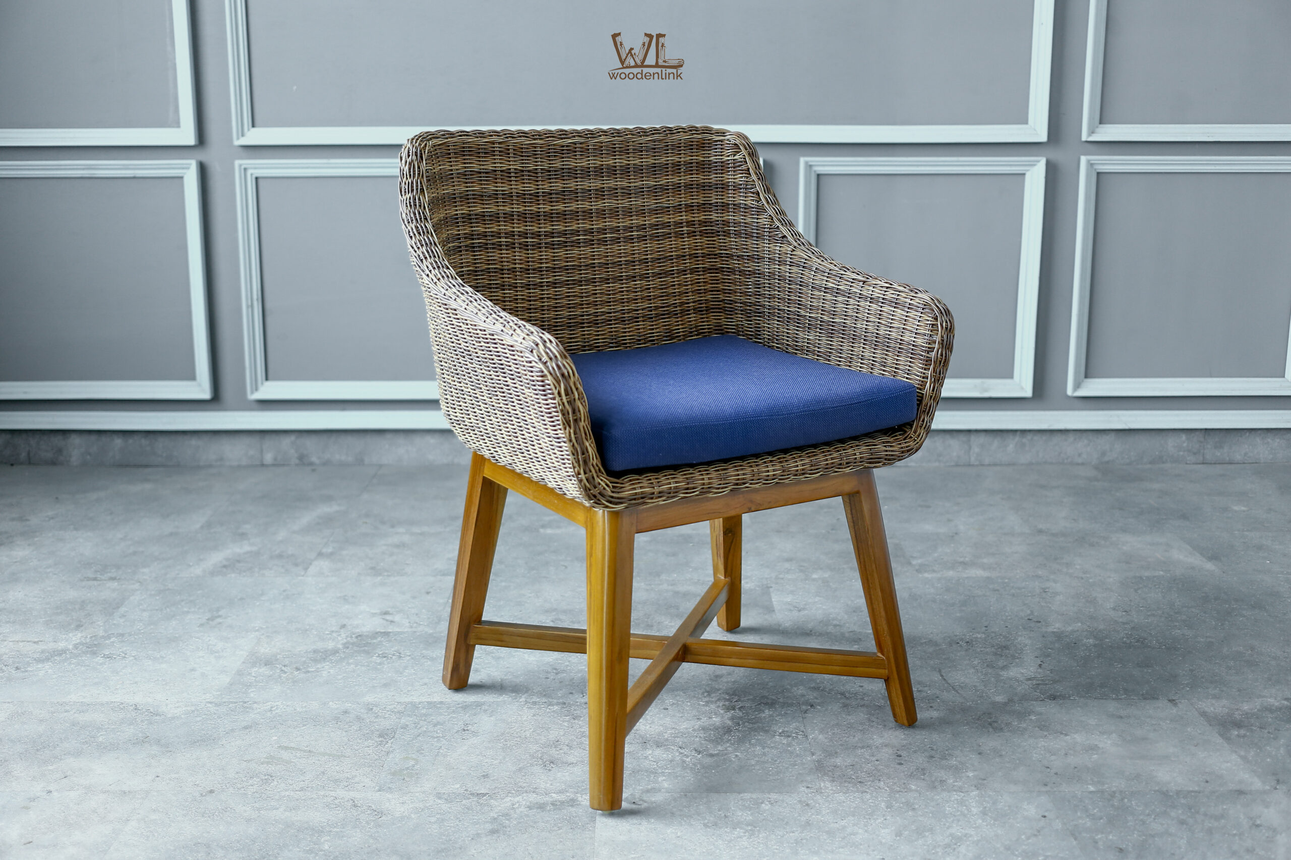 Wood, Blue Cushion Chair, Inviting Wicker Chair, Best Wood Quality, Woodenlink, Zahra Chair